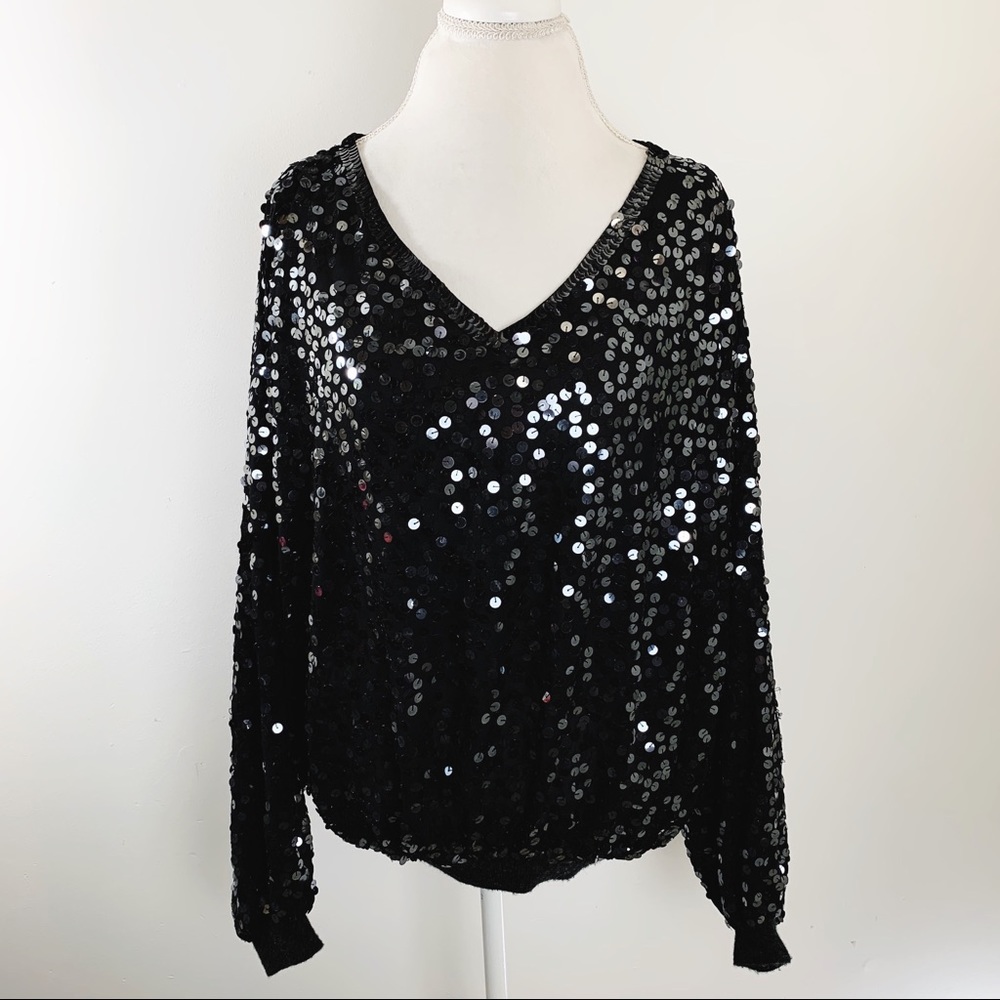 Vintage J.J. Adams Oversized Black Sequin Sweater